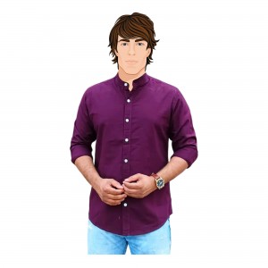 Band collar Mens Solid Color Cotton Shirt