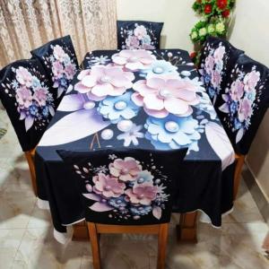 Premium 3D Print Korian Velvet 7pcs Table Cloth Set | Luxury Dining Table Cover & Decoration