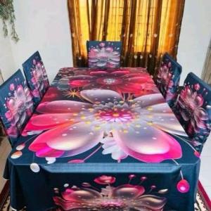 3D Print Korian Velvet 7PCS Table Cloth Set | Luxury Dining Table Cover