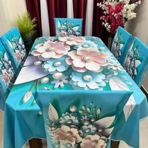 3D Print Korian Velvet 7PCS Table Cloth Set | Luxury Dining Table Cover