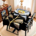 3D Print Korian Velvet 7 Pcs Table Cloth Set | Luxury Dining Decor