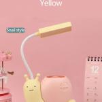 USB Rechargeable Snail Desk Lamp Study Eye Protection Reading Night Light Pen Holder Dorm Bedroom Bedside Living Room Office